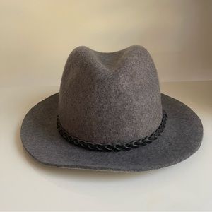 Grey wool fedora hat with braided rope